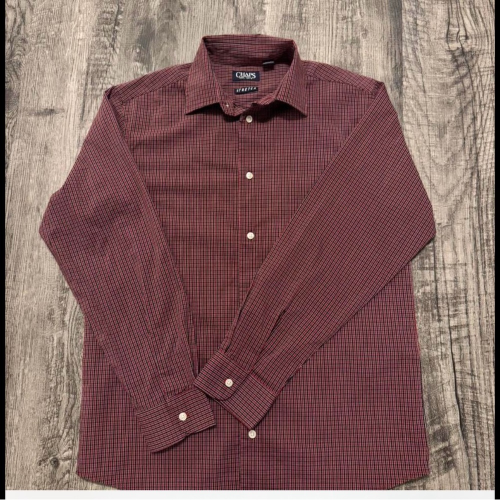 Chaps Shirt Boys Large Red Plaid  Long Sleeve‎ Button Down Light Weight, 13/14